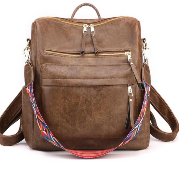 Luxe Vegan Leather Colorful Strap Backpack Shoulder bag main image 8